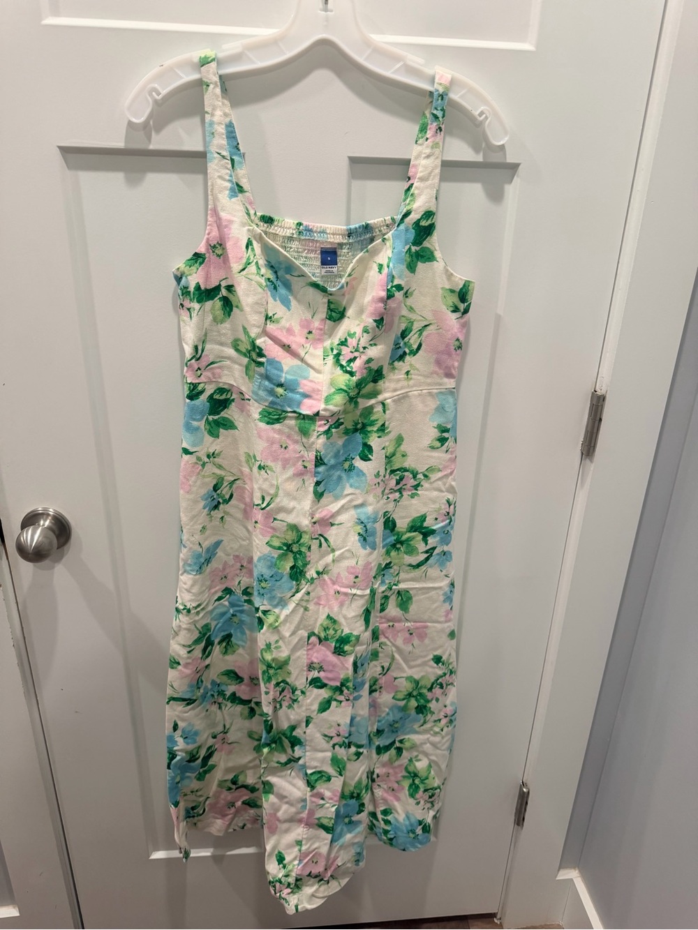 Old Navy Size S Linen Blend Floral Midi Dress Square Neck Cottagecore